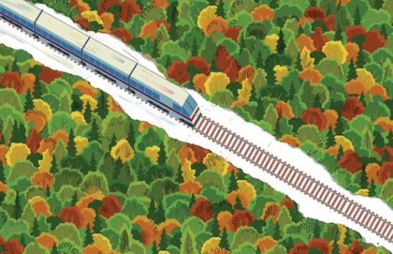 Alto Train Cutting Through Forest Illustration © Pete Ryan