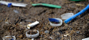 Plastic litter and plastic debris along Woodbine Beach